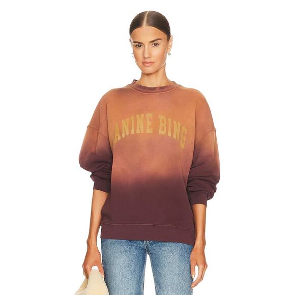 Anine Bing Harvey Crewneck Sweatshirt Washed Faded Burgundy Tie Dye Medium - Picture 1 of 11